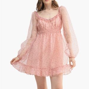 🌸NWT All in Favor Pink Mauve Organza Floral Ruffle Dress